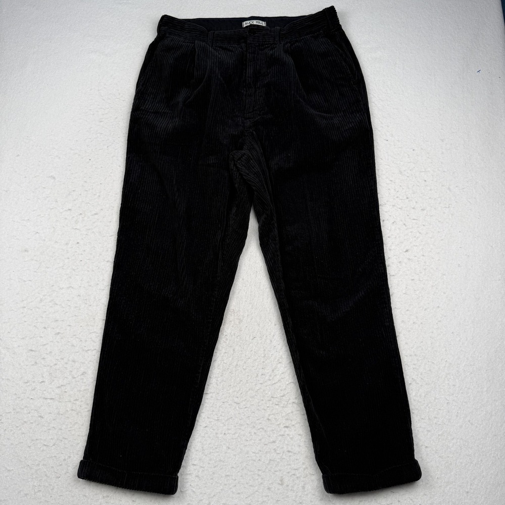 Alex Mill Pants Mens 32x27 Black Corduroy Chino Pleated Cuffed Tapered Casual